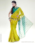 SR-0426 Yellow & Green Pure Chiffon Silk Saree