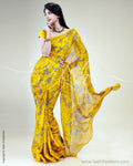 SR-0427 Yellow & Grey Pure Chiffon Silk Saree