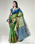 SR-0435 Green & Gold Silk & Cotton Saree