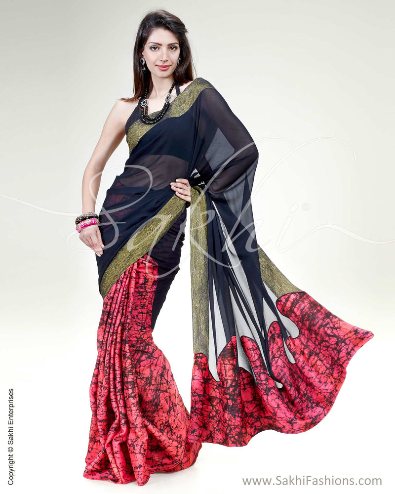 SR-0445 Pink & Black Pure Silk Saree