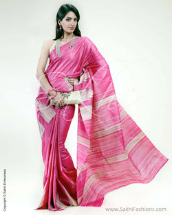 SR-0446 Pink & Biege Tussar Saree