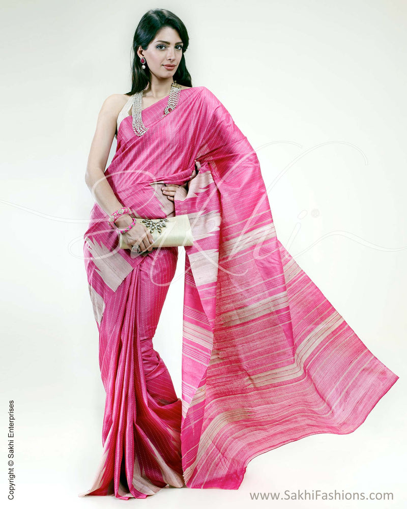 SR-0446 Pink & Biege Tussar Saree