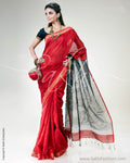 SR-0451 Red & Black Tussar Saree