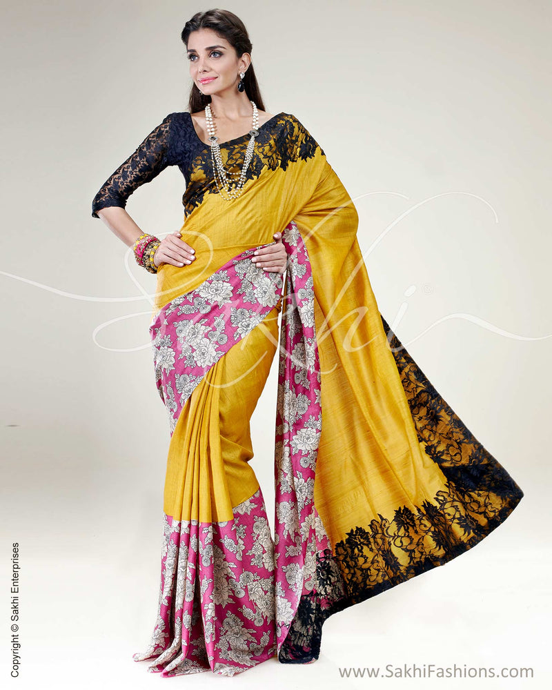 SR-0479 Mustard & Multi Pure Tussar Silk Saree