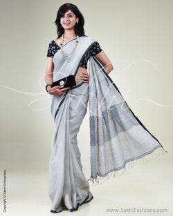 SR-0484 Pure Linen white Sari