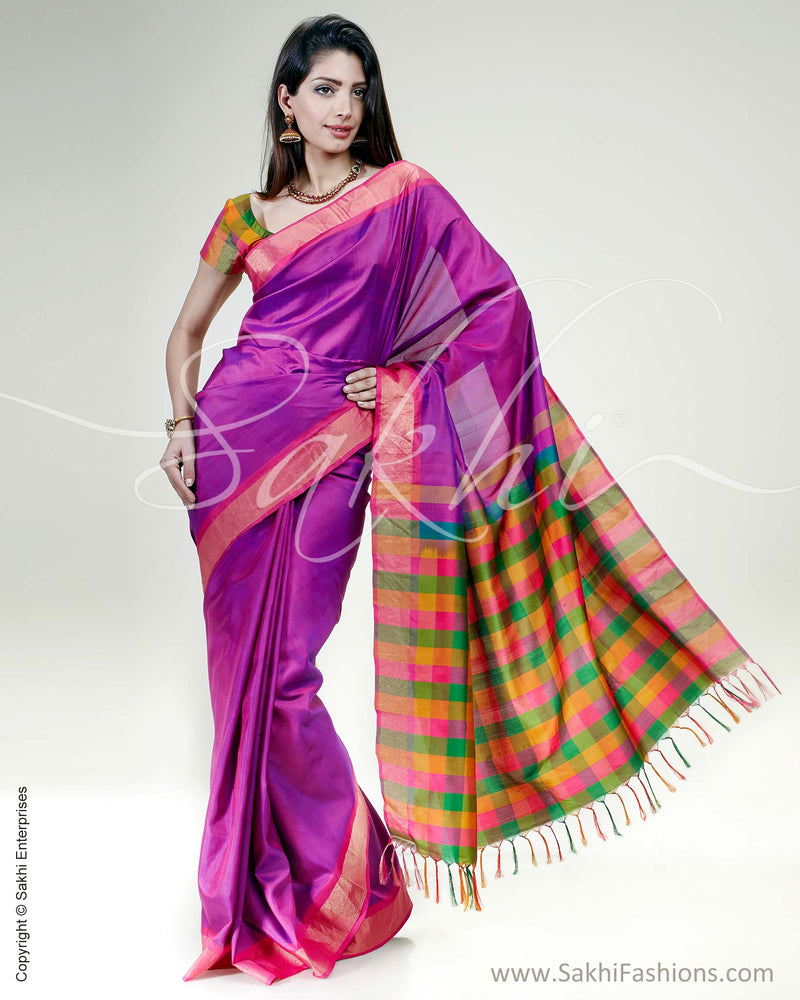 SR-0490 Violet & Multi Pure Silk Saree