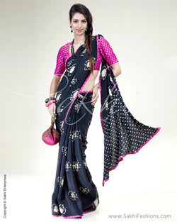 SR-0493 Black & Violet Pure Crepe Silk Saree