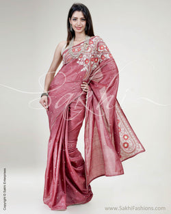 SR-0496 Pink & Cream Pure Tussar silk Saree