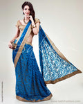 SR-0502 Blue & Beige  Lace Saree