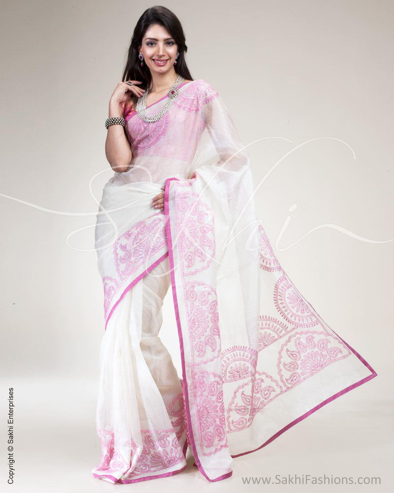 SR-0509 Cream Pink Tussar Sari