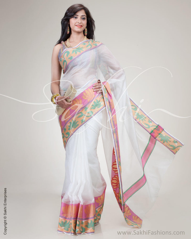 SR-0510 - White & Multi Pure Silk Kota Saree