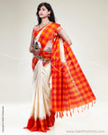 SR-0511 - Cream & Multi Pure Silk Saree