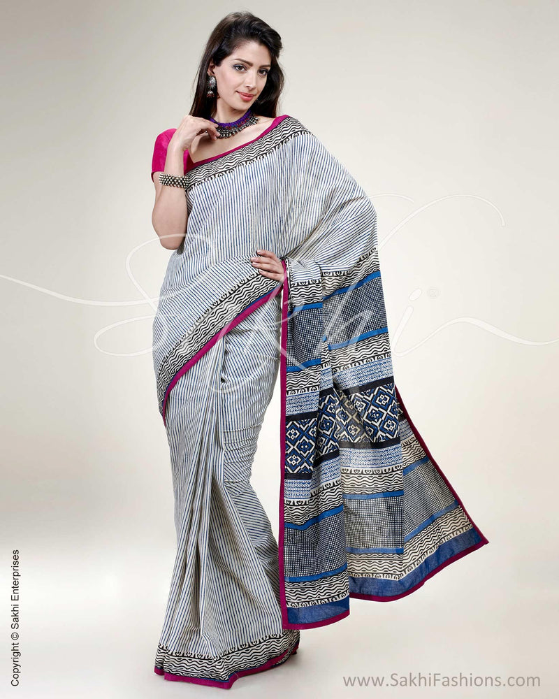 SR-0514 - White & Pink Pure Cotton Saree