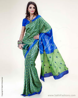 SR-0521 - Green & Blue Pure Tussar Silk Saree