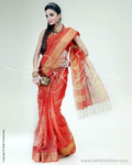 SR-0528 - Orange & Gold Pure Organza Silk Saree