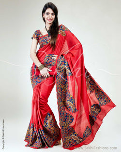 SR-0535 - Red & Blue Pure Tussar Silk Saree