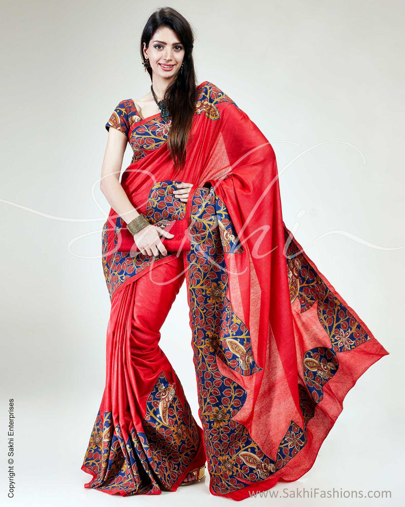 SR-0535 - Red & Blue Pure Tussar Silk Saree