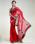 SR-0536 - Red & Multi Pure Chiffon Silk Saree