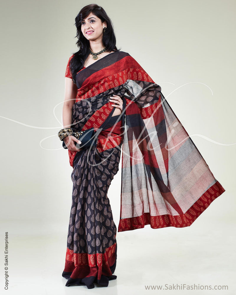SR-0537 - Black & Red Pure Kota Cotton Saree