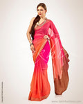 SR-0541 - Pink & Orange Pure Chiffon Silk Saree