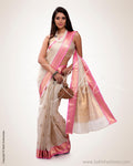 SR-0547 - Cream & Pink Pure Silk Kota Saree