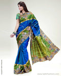 SR-0552 - Blue & Green Pure Silk Saree