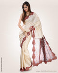 SR-0557 - Beige & maroon pure Tussar silk saree