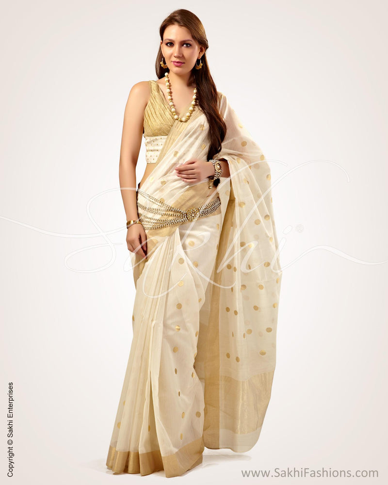 SR-0561 - Cream & Gold Pure Chanderi  Saree