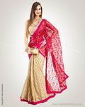SR-0571 - Beige & Pink Pure Tussar Silk Saree