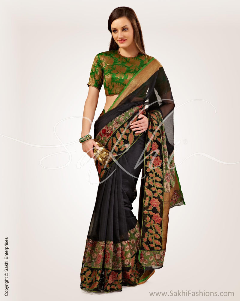 SR-0576 - Black & Multi Pure Chanderi Saree