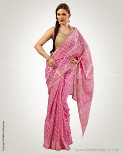 SR-0581 - Pink & White Pure Chanderi  Saree