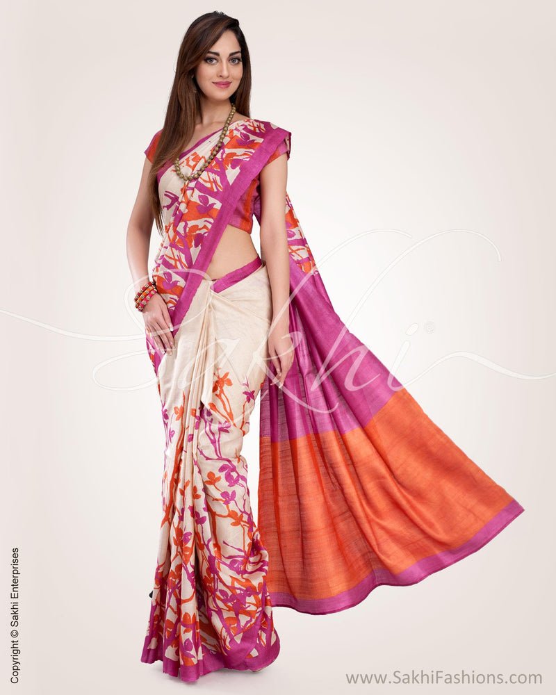 SR-0589 Floral Tussar Sari