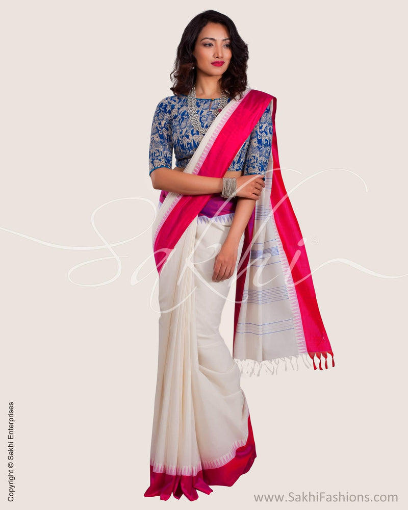SR-0608 - Cream & Multi Silk & Cotton Saree