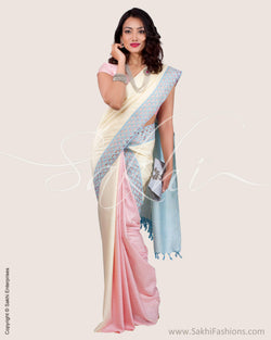 SR-0609 - Cream & pink pure Kanchivaram silk saree