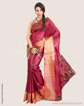 SR-0615 - Maroon & Black Pure Tussar Silk Saree