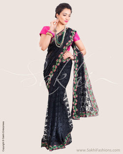 SR-0616 Black Lace Cutwork Sari