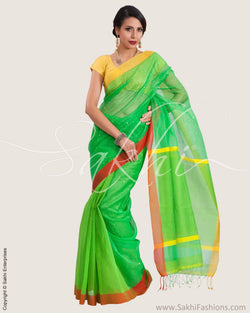 SR-0620 - Green & Yellow Faux silk Saree