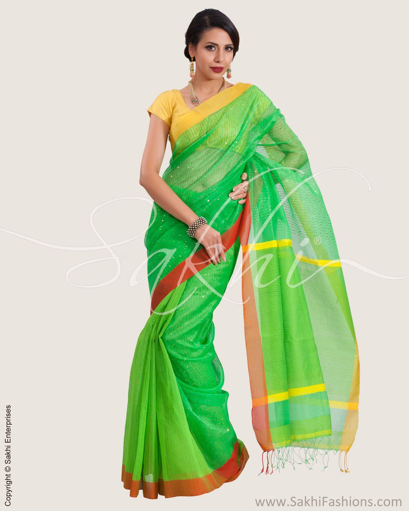 SR-0620 - Green & Yellow Faux silk Saree