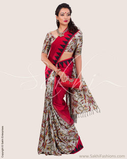 SR-0629 - Grey & Red Pure Kanchivaram Silk Saree
