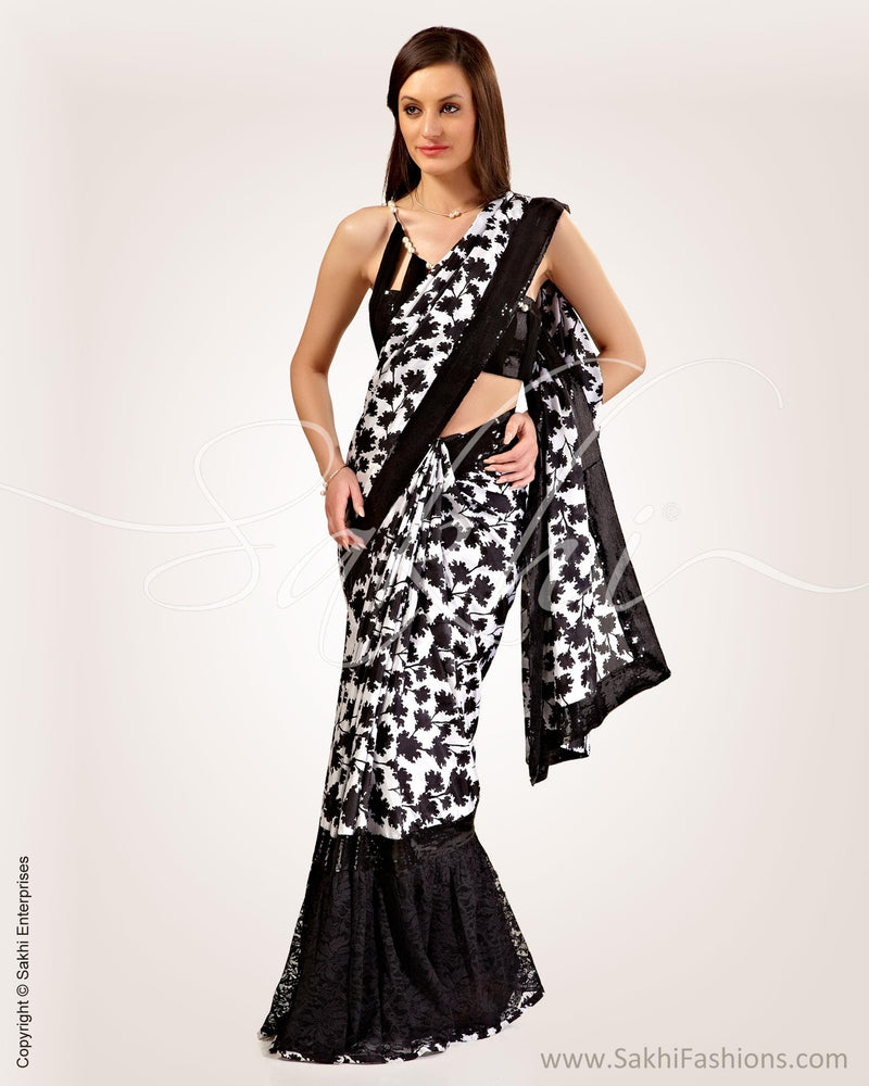 SR-0630 - Black & White Pure Silk Saree