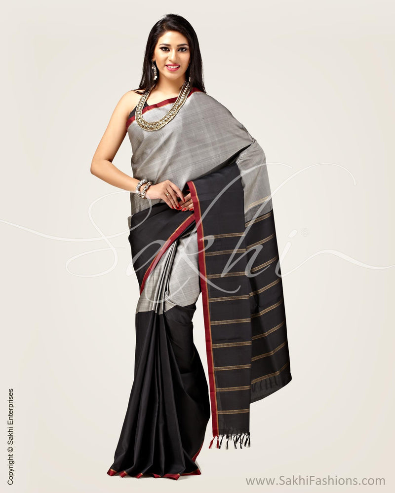 SR-0646 - Grey & black pure Kanchivaram silk saree