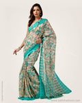 SR-0648 - Beige & Green Blended Fabric Saree