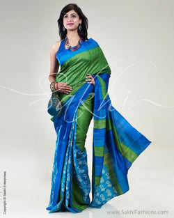 SR-0649 - Blue & Green Pure Tussar Silk Saree