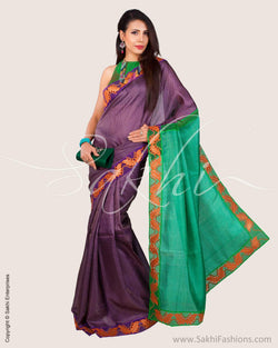 SR-0650 - Purple & Green Pure Tussar Silk Saree