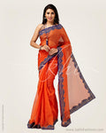 SR-0652 - Orange & blue Supernet saree