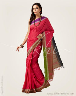 SR-0654 - Pink & multi pure Cotton saree