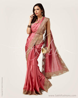 SR-0655 - Pink & Gold Pure Tussar Silk Saree