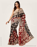 SR-0657 - Red & black Silk & Cotton Saree