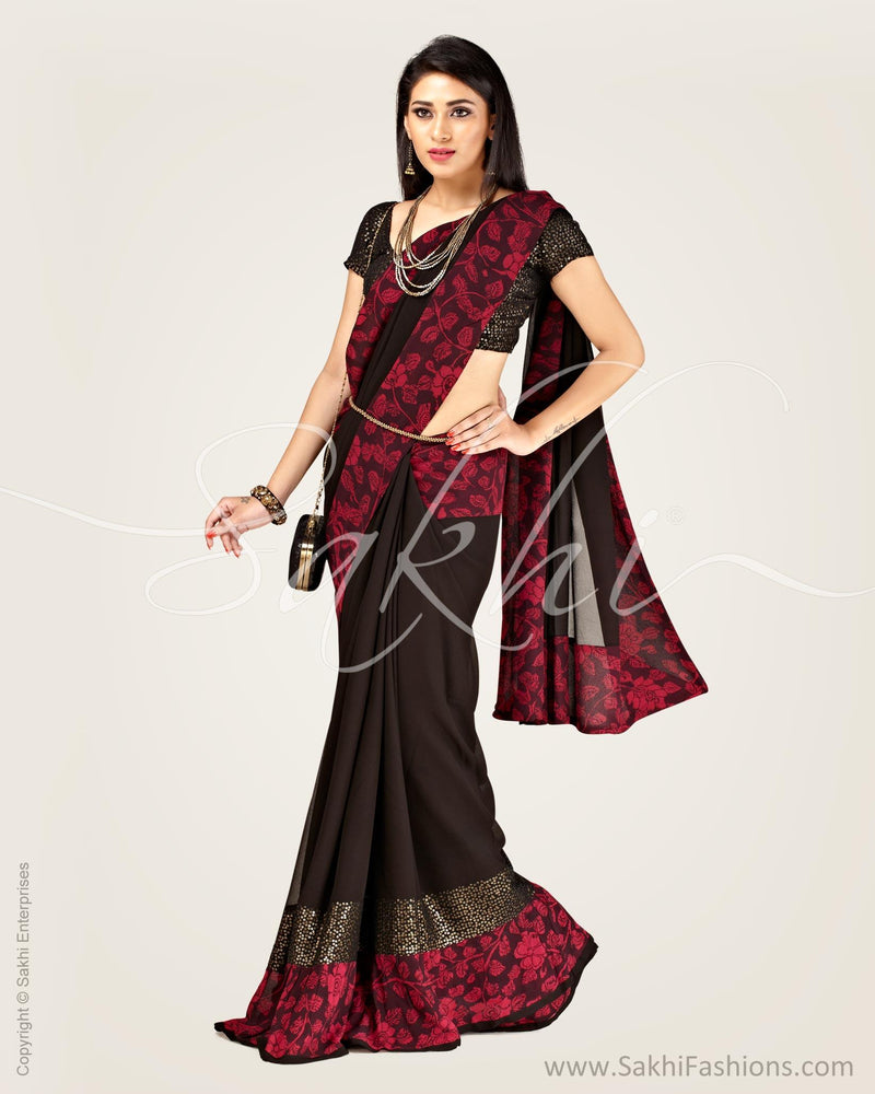 SR-0658 Black pink Frill sari