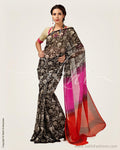 SR-0659 - Black & Multi Pure Chiffon Silk Saree